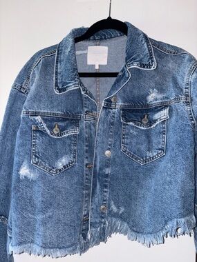 Zara Blue Distressed Cropped Denim Jacket